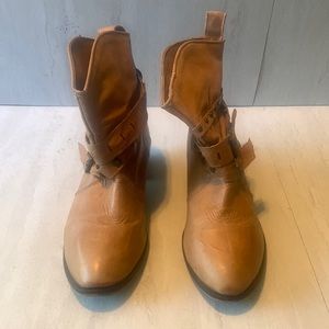 Steve Madden Women's Brown Leather Slip On Buckle Strap Heeled Ankle Boots